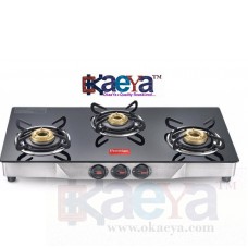 OkaeYa Stainless Steel Manual Gas Stove (3 Burners)